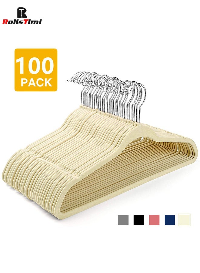 100-Piece Non-Slip Velvet 360 Degree Swivel Hangers Set Ivory