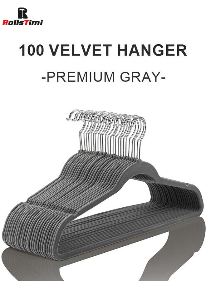 Velvet Hangers 100 Pack, Non Slip Stackable Clothes Hangers, 360° Swivel Hooks, Heavy Duty for Suit Coat Shirt Pant,Grey