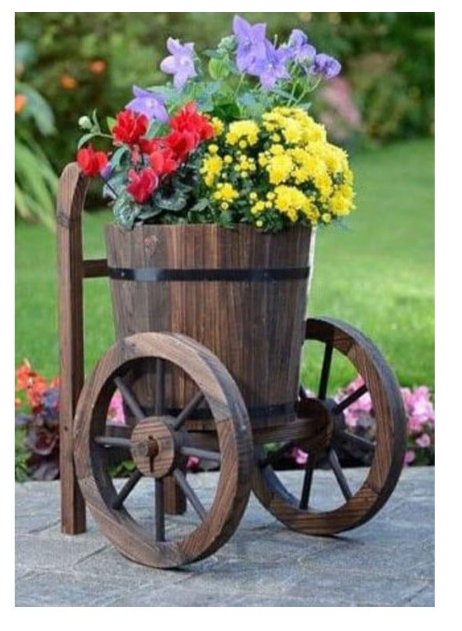 Wooden Flower Pot Planter with Wheels – Vintage Flower Bucket Garden Decoration for Indoor & Outdoor Use