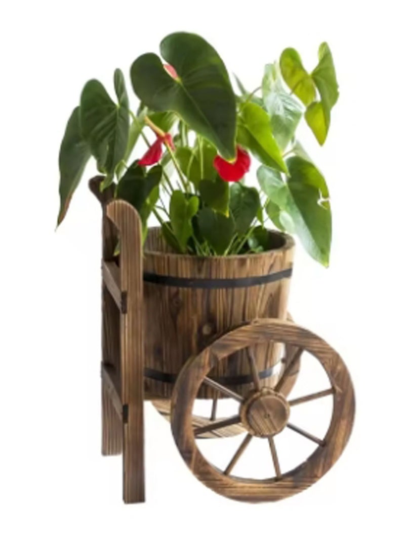 Wooden Flower Pot Planter with Wheels – Vintage Flower Bucket Garden Decoration for Indoor & Outdoor Use