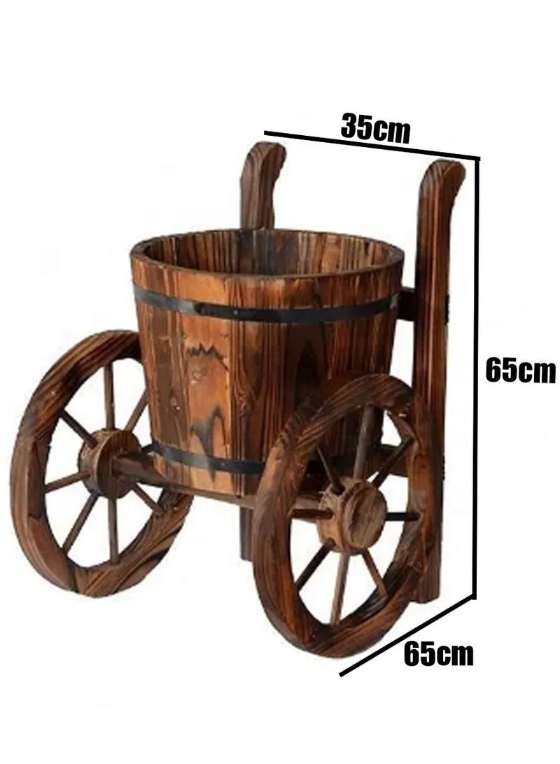 Wooden Flower Pot Planter with Wheels – Vintage Flower Bucket Garden Decoration for Indoor & Outdoor Use