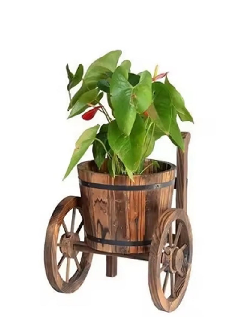 Wooden Flower Pot Planter with Wheels – Vintage Flower Bucket Garden Decoration for Indoor & Outdoor Use