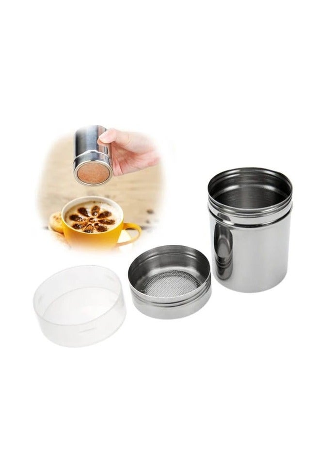 Liying 3Pcs Stainless Steel Coffee Shaker, Sugar Powder, Salt Pot Kitchen Seasoning jar for Kitchen, Coffeeshop, Restaurants, Home (B)