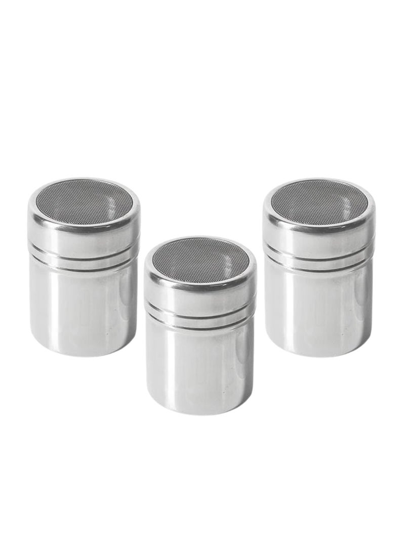 Liying 3Pcs Stainless Steel Coffee Shaker, Sugar Powder, Salt Pot Kitchen Seasoning jar for Kitchen, Coffeeshop, Restaurants, Home (B)