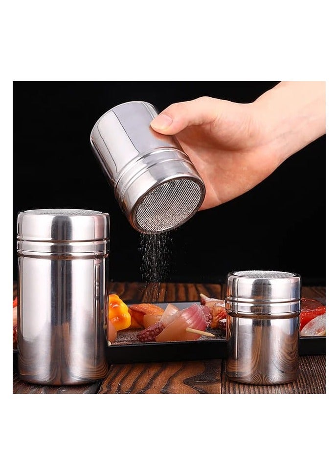Liying 3Pcs Stainless Steel Coffee Shaker, Sugar Powder, Salt Pot Kitchen Seasoning jar for Kitchen, Coffeeshop, Restaurants, Home (B)