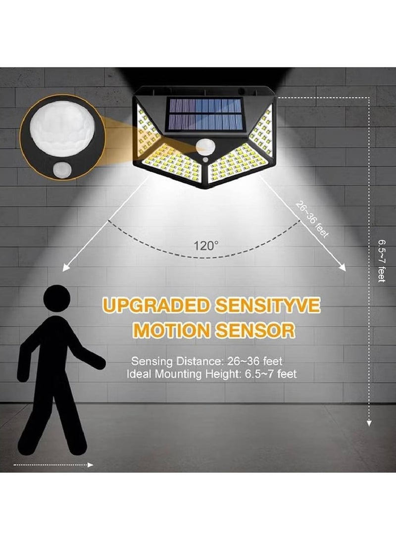 Solar motion sensor lights, outdoor lights 100 LED 4 Pack,Solar Outdoor,3 Working Mode IP65 Waterproof for Garden, Fence, Patio, Garage