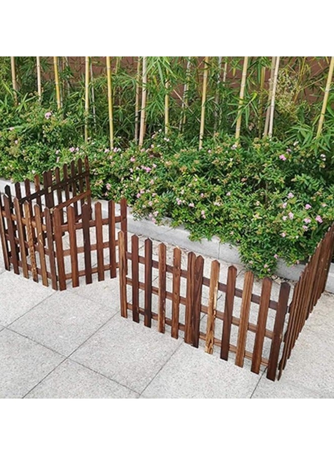 Wooden Picket Fence Interlocking Garden Edging Border Brown