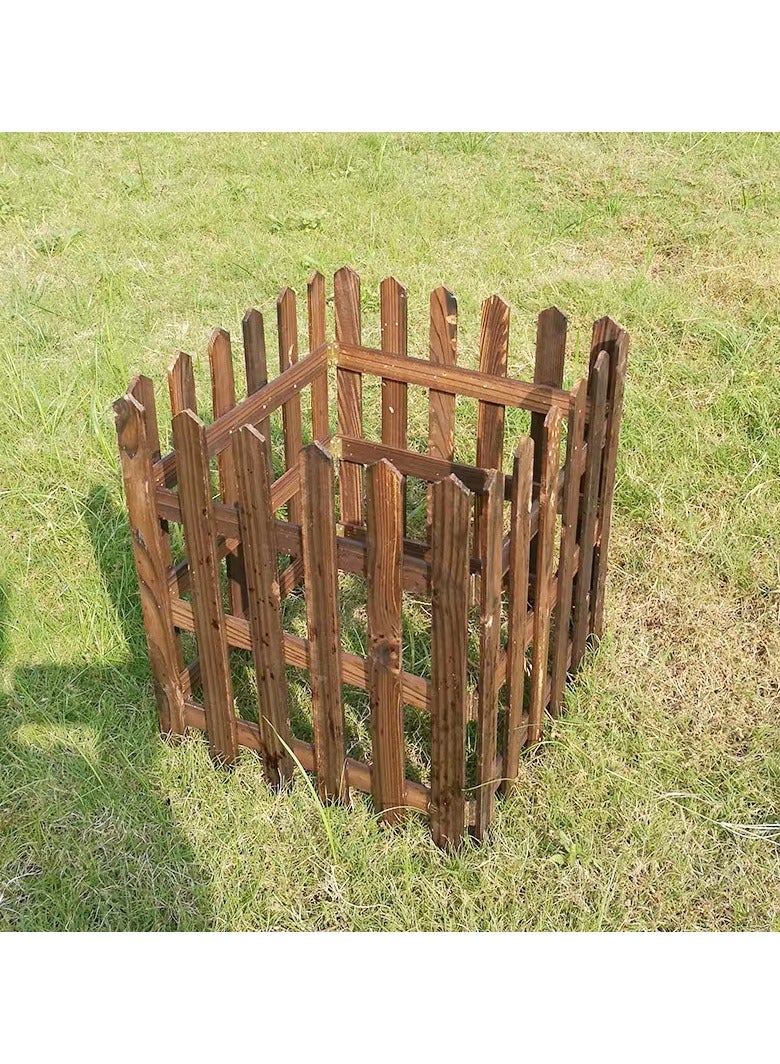 Wooden Picket Fence Interlocking Garden Edging Border Brown