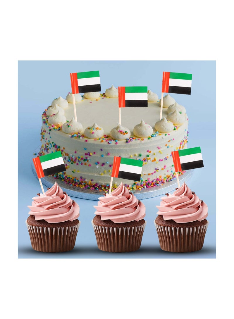 UAE National Day Party Supplies Combo – Includes 1 UAE Flag Bunting, 25 Handheld UAE Flags, and 25 Double-Sided Cake Toppers – Ideal for National Day Celebrations, UAE Events