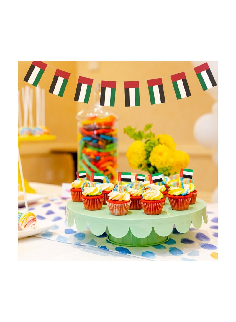 UAE National Day Party Supplies Combo – Includes 1 UAE Flag Bunting, 25 Handheld UAE Flags, and 25 Double-Sided Cake Toppers – Ideal for National Day Celebrations, UAE Events