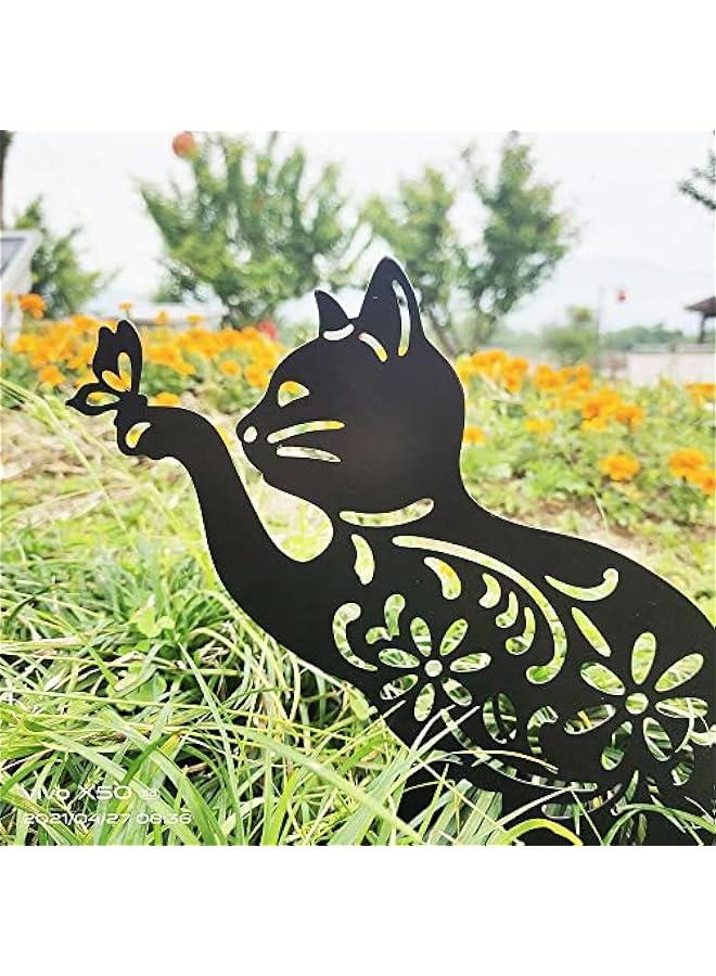 Cat Hollow Silhouette Stakes Iron Art Pile Plug-in Posts Standing Statue Garden Decoration Ornaments for Yard Lawn