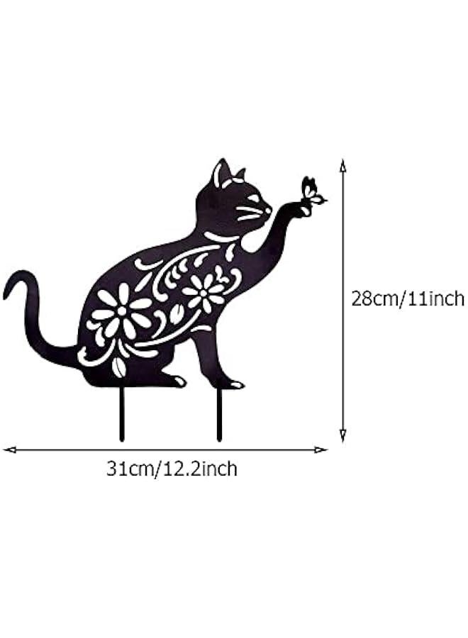 Cat Hollow Silhouette Stakes Iron Art Pile Plug-in Posts Standing Statue Garden Decoration Ornaments for Yard Lawn