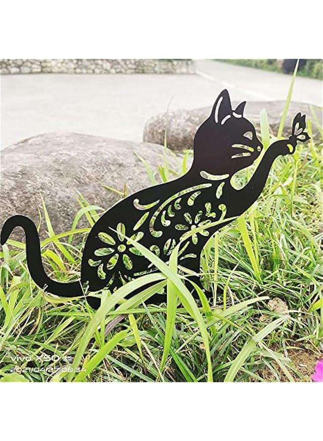 Cat Hollow Silhouette Stakes Iron Art Pile Plug-in Posts Standing Statue Garden Decoration Ornaments for Yard Lawn