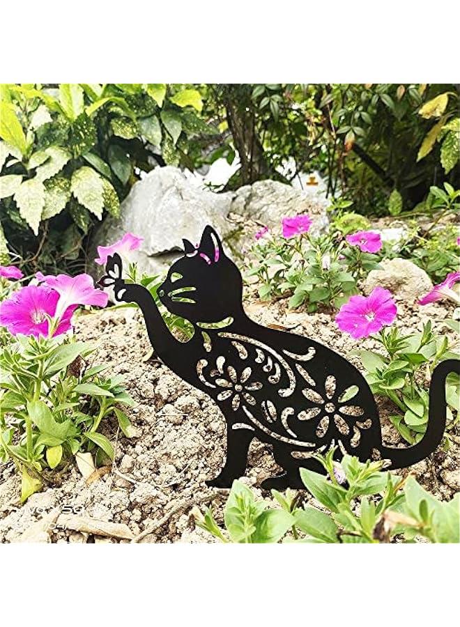 Cat Hollow Silhouette Stakes Iron Art Pile Plug-in Posts Standing Statue Garden Decoration Ornaments for Yard Lawn