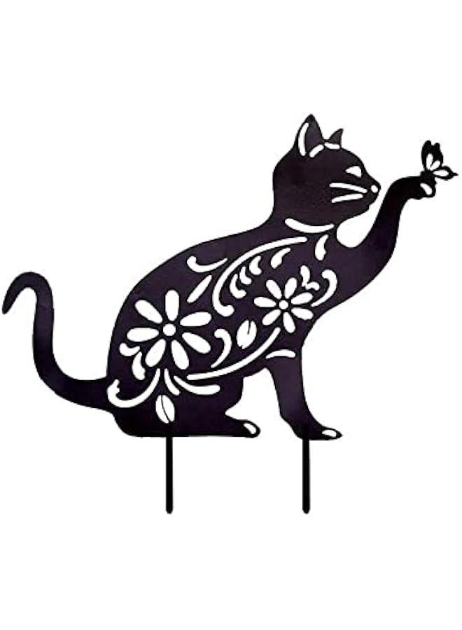 Cat Hollow Silhouette Stakes Iron Art Pile Plug-in Posts Standing Statue Garden Decoration Ornaments for Yard Lawn