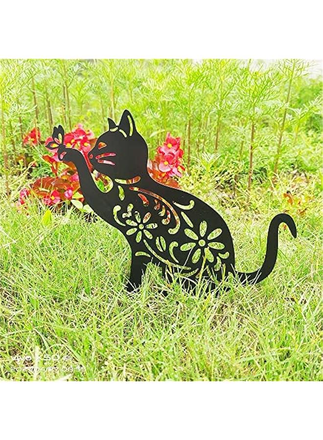 Cat Hollow Silhouette Stakes Iron Art Pile Plug-in Posts Standing Statue Garden Decoration Ornaments for Yard Lawn