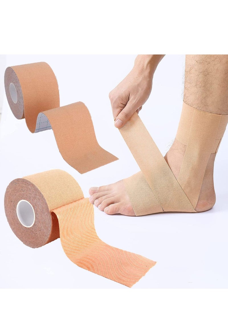 Kinesiology Tape Waterproof Athletic Sports for Knee Shoulder, and Ankle Elbow for Pain Relief Latex Free Roll Beige 2 Uncut Rolls