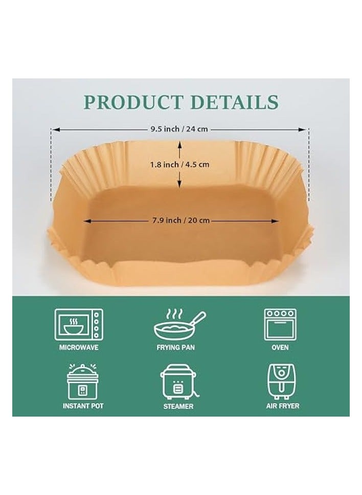 Square Air Fryer Paper Liners - 100 Pcs Air Fryer Paper 20 cm | 7.9 Inch Non Stick Air Fryer Disposable Paper Liner | Air Fryer Liner | Air Fryer Paper Square