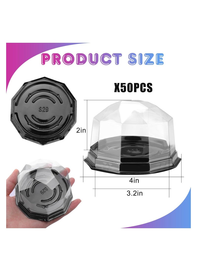 50 Pcs Plastic Cake Container Mini Cake Containers Package Clear Plastic Miniature Cake Bakery Boxes Disposable Cupcake Case With Lids Lesser Fluted Tube Cake Wrappers