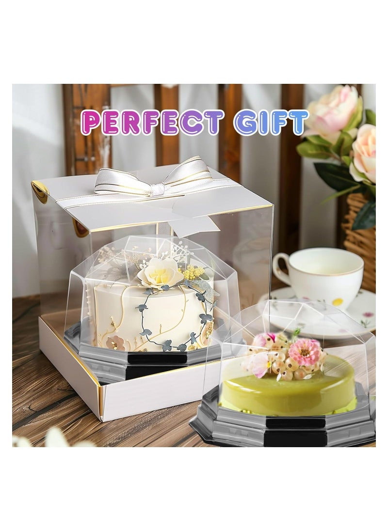 50 Pcs Plastic Cake Container Mini Cake Containers Package Clear Plastic Miniature Cake Bakery Boxes Disposable Cupcake Case With Lids Lesser Fluted Tube Cake Wrappers