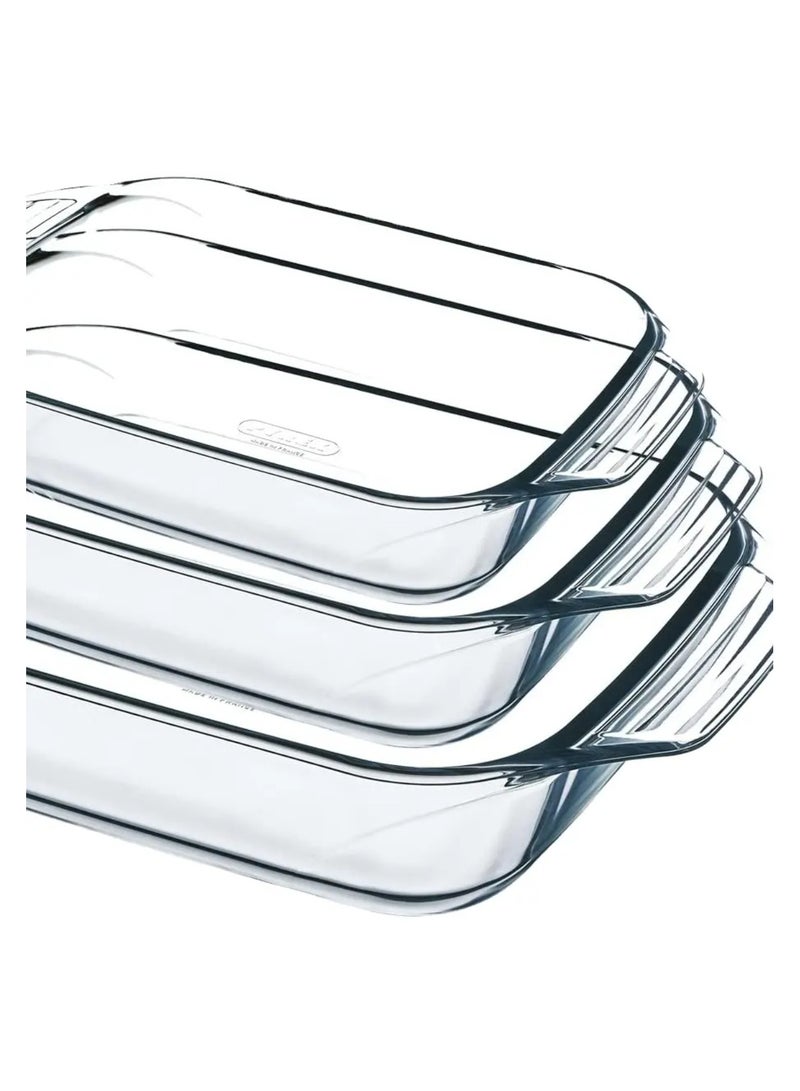 3 Piece Rectangle Shape Glass Oven Dish - Bakeware, Oven, Microwave & Dishwasher Safe, Perfect for Baking, Roasting, and Serving