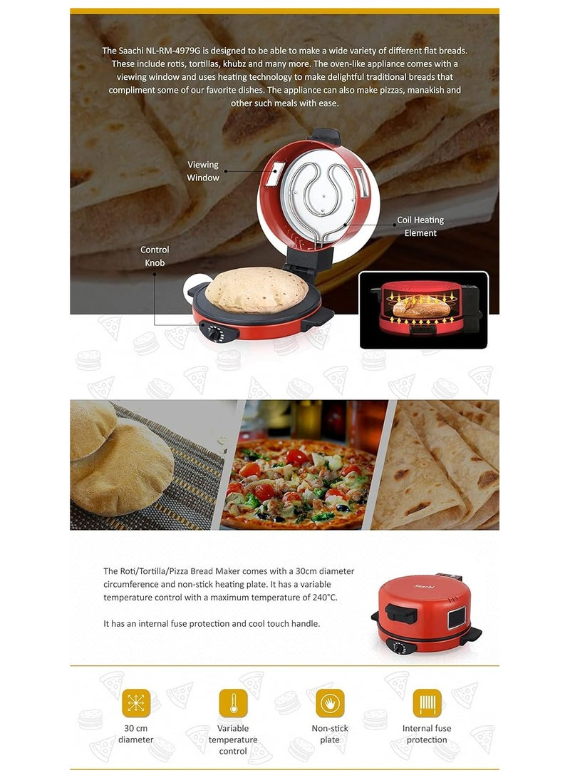 30cm Electric Roti/Tortilla/Pizza Maker NL-RM-4979, Red – Non-Stick, Multi-Functional, Adjustable Temperature Control, 1500W