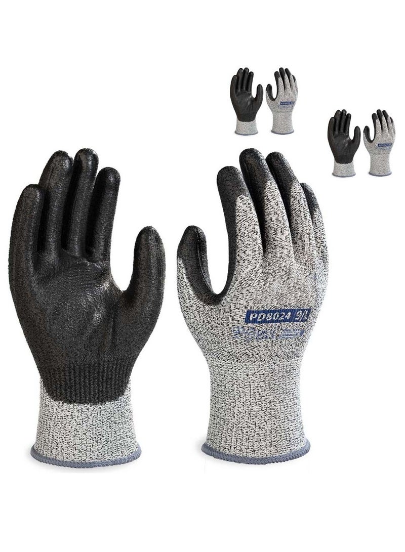 Cut Resistant Work Gloves, KASTWAVE Safety Work Gloves PU Palm Coated Gloves, Warehouse Construction All Purpose Work Gloves (3 Pairs)