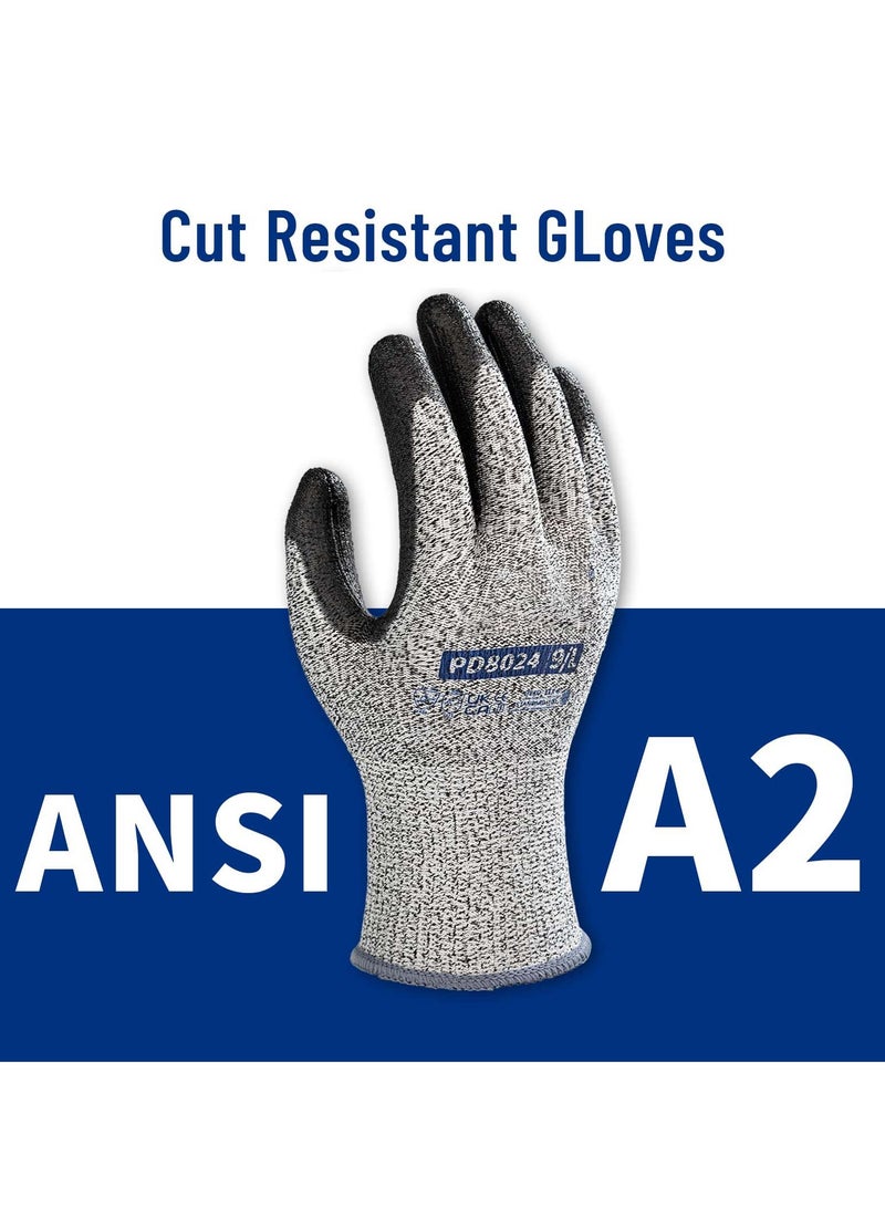 Cut Resistant Work Gloves, KASTWAVE Safety Work Gloves PU Palm Coated Gloves, Warehouse Construction All Purpose Work Gloves (3 Pairs)