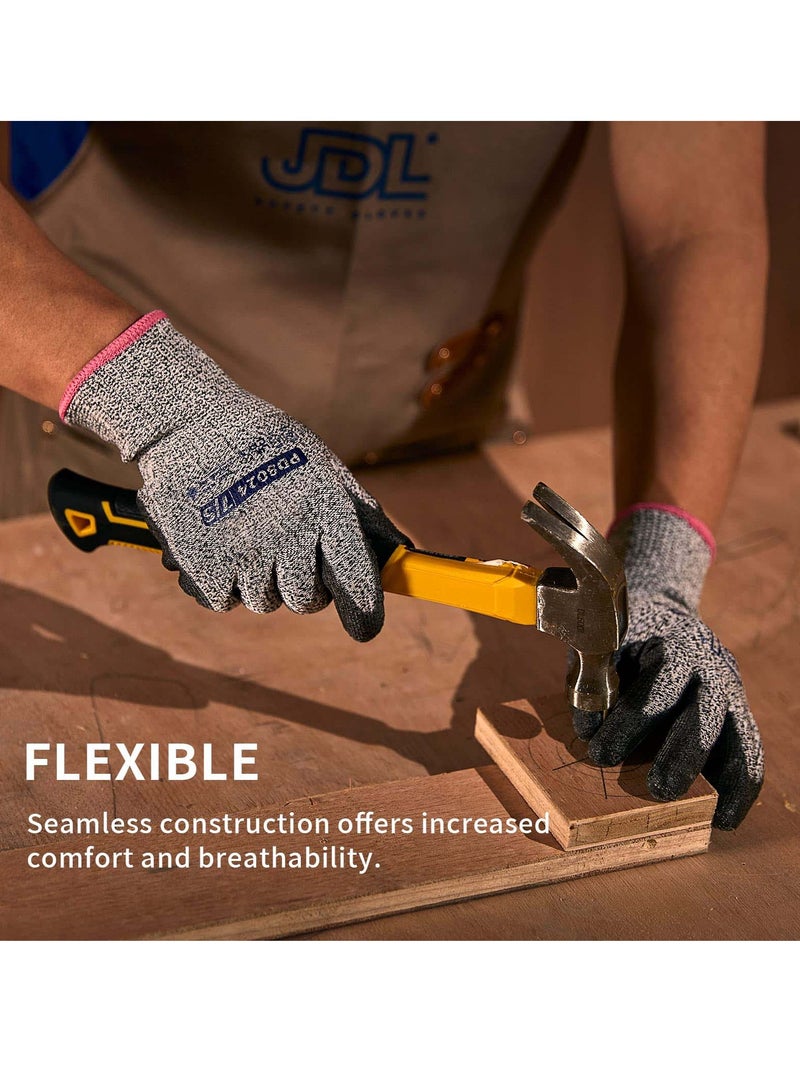 Cut Resistant Work Gloves, KASTWAVE Safety Work Gloves PU Palm Coated Gloves, Warehouse Construction All Purpose Work Gloves (3 Pairs)