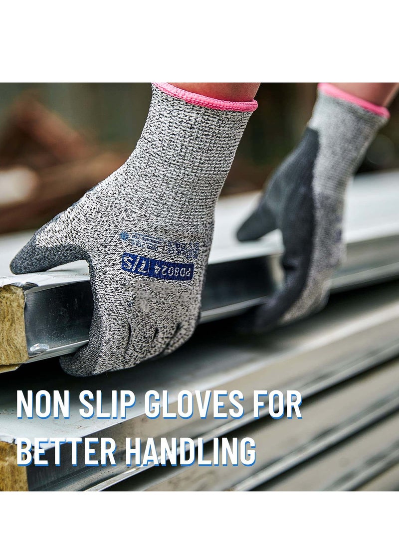 Cut Resistant Work Gloves, KASTWAVE Safety Work Gloves PU Palm Coated Gloves, Warehouse Construction All Purpose Work Gloves (3 Pairs)