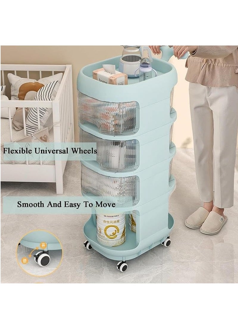 Storage cabinets For Baby Accessories Multi-layer large capacity baby care food grade snack removable Trolley lockers(Blue)