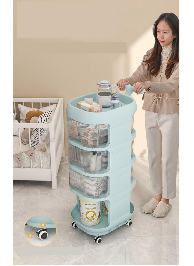 Storage cabinets For Baby Accessories Multi-layer large capacity baby care food grade snack removable Trolley lockers(Blue)