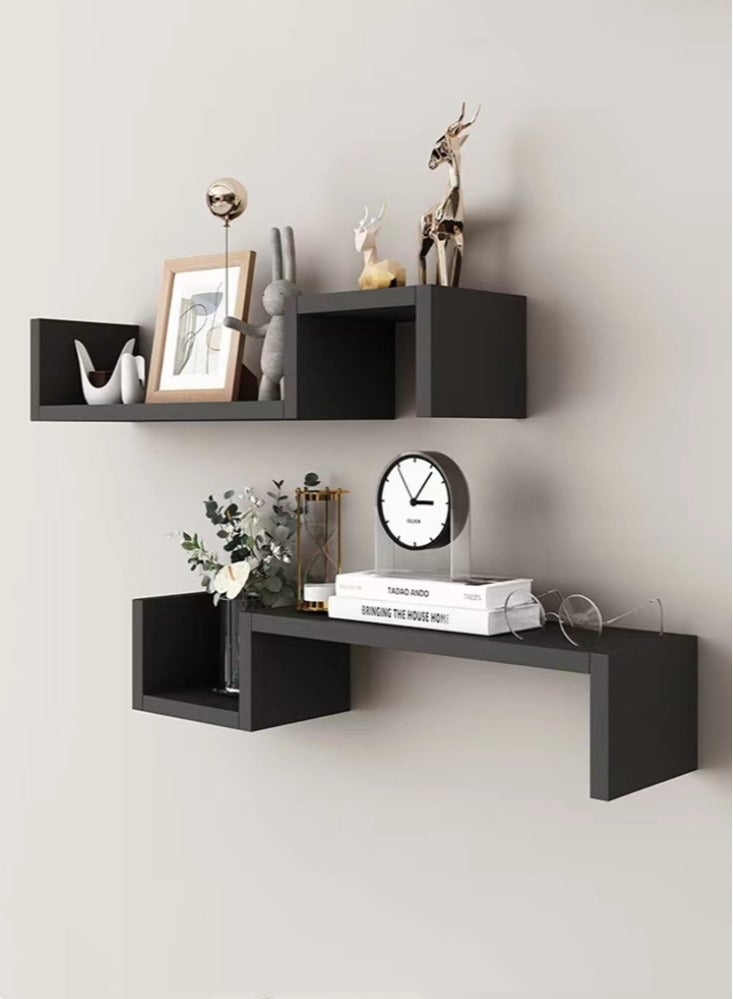 2-Piece Floating Shelve Display Shelf Bookshelves Set Black 58x10x12 cm