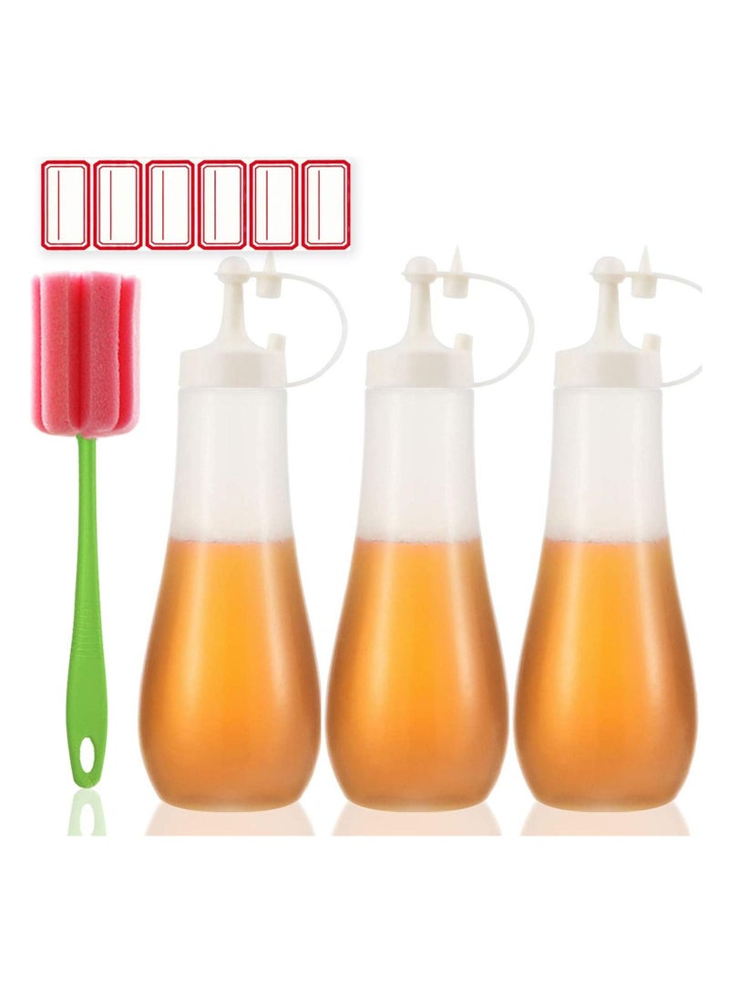 Condiment Squeeze Bottle Sauce Squirt for Kitchen Plastic Syrup Salad Dressing Container Food Dispenser Oil Ketchup Griddle Hot Catsup Pancake Art 12 Oz 3pcs