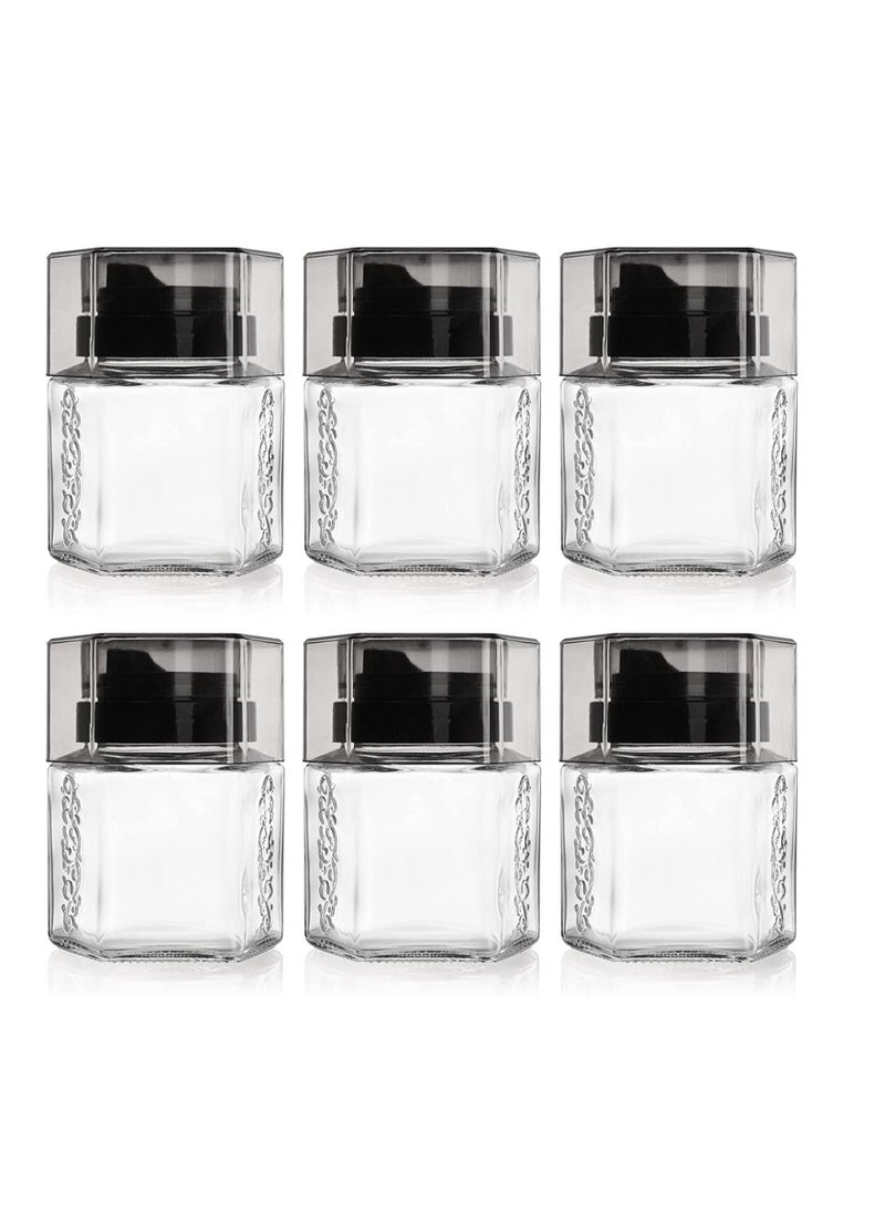 6 Pack Glass Honey Dispenser Oil Cruet, No Drip Olive Oil and Vinegar Dispenser Maple Syrup Dispenser Jars Crystal Salad Dressing Container Bottle with Cap for Kitchen Soy Sauce 8.5Oz