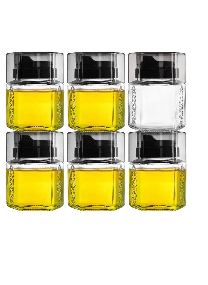 6 Pack Glass Honey Dispenser Oil Cruet, No Drip Olive Oil and Vinegar Dispenser Maple Syrup Dispenser Jars Crystal Salad Dressing Container Bottle with Cap for Kitchen Soy Sauce 8.5Oz