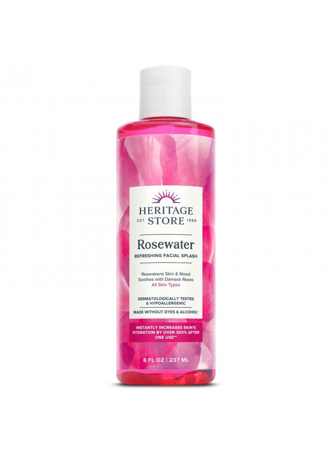 Heritage Store Rosewater, Hydrating Formula for Skin & Hair, No Dyes or Alcohol, Vegan 8oz