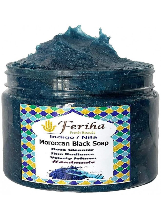 FERIHA Moroccan Black Soap, Indigo, Sahara Nila, 100% Natural, Artisan Beldi Soap