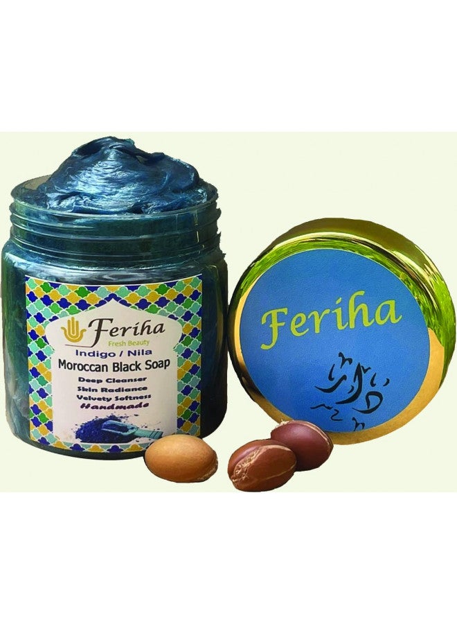 FERIHA Moroccan Black Soap, Indigo, Sahara Nila, 100% Natural, Artisan Beldi Soap