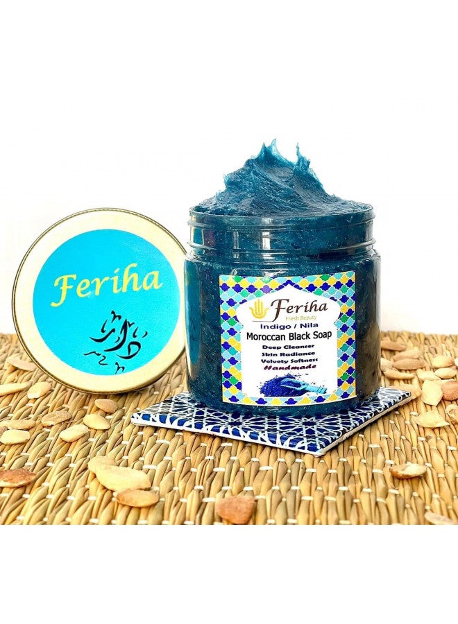 FERIHA Moroccan Black Soap, Indigo, Sahara Nila, 100% Natural, Artisan Beldi Soap