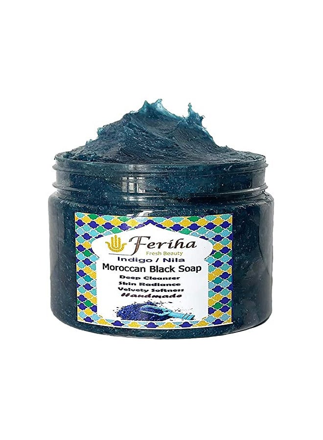 FERIHA Moroccan Black Soap, Indigo, Sahara Nila, 100% Natural, Artisan Beldi Soap