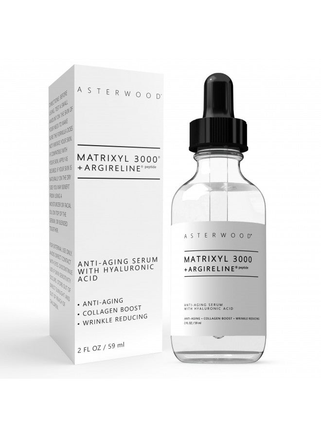 Asterwood Matrixyl 3000 + Argireline + Hyaluronic Acid Organic Serum for Face; Anti-Aging Face Serum, Anti-Wrinkle Serum, Facial Skin Serum Skin Care Products, 59ml/2 oz