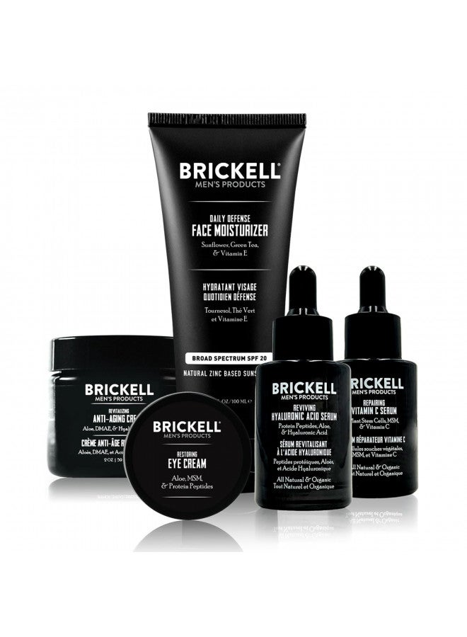 Brickell Men's Complete Defense Anti Aging Routine, Night Face Cream, Vitamin C Day and Night Serum, Facial Moisturizer w/SPF and Eye Cream, Natural and Organic, Unscented