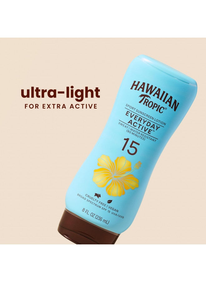 Hawaiian Tropic Everyday Active Lotion Sunscreen SPF 15, 8oz | Hawaiian Tropic Sunscreen SPF 15, Sunblock, Broad Spectrum Sunscreen, Oxybenzone Free Sunscreen, Water Resistant Sunscreen SPF 15, 8oz