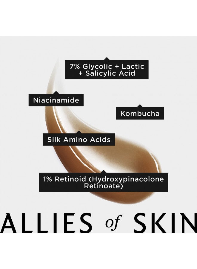 Allies of Skin Multi Acids & Retinoid Brightening Sleeping Facial: Glycolic + Lactic + Salicylic Acid, Hyaluronic Acid, Niacinamide, 1% Retinoid Complex. Overnight Sleeping Peel. 1.7 oz / 50 ml