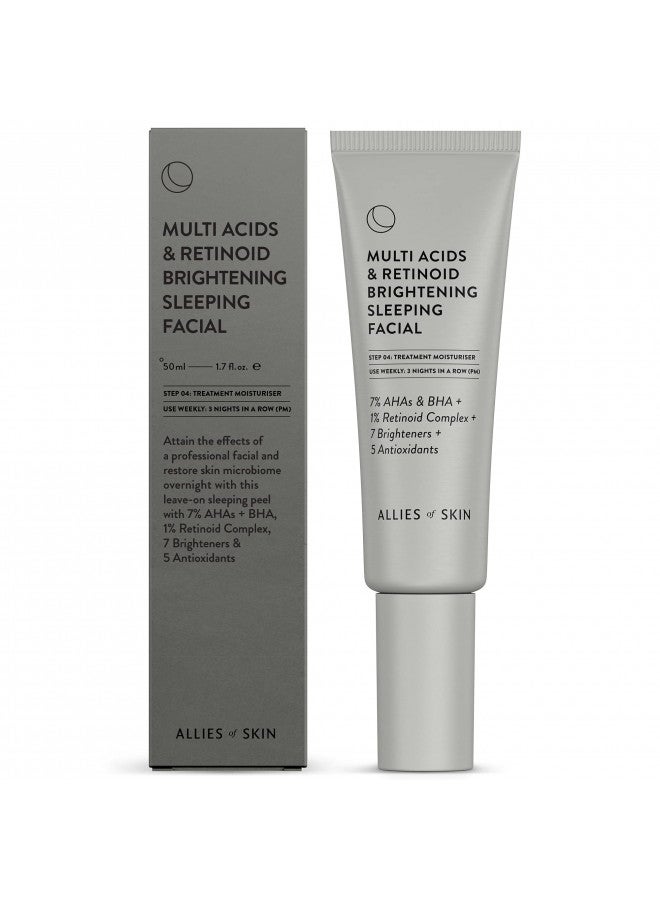 Allies of Skin Multi Acids & Retinoid Brightening Sleeping Facial: Glycolic + Lactic + Salicylic Acid, Hyaluronic Acid, Niacinamide, 1% Retinoid Complex. Overnight Sleeping Peel. 1.7 oz / 50 ml