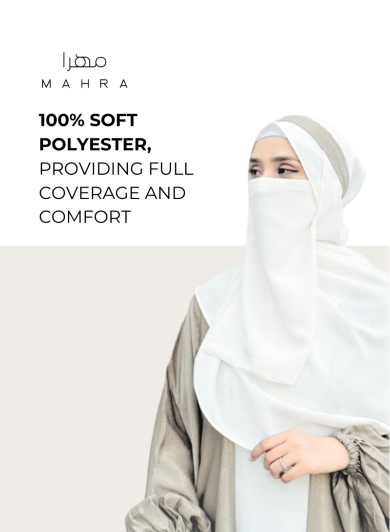 Pack of 2 | White Half Elastic Niqab | Breathable & Comfortable | Lightweight Face Veil | Adjustable Fit | Soft Chiffon & Polyester | Modest Attire for Everyday Use & Special Events | 12 x 15 Inch