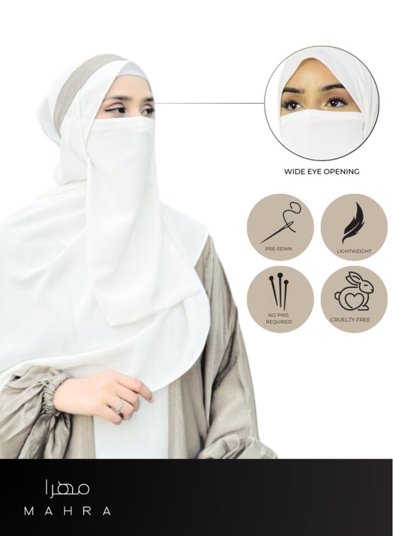 Pack of 2 | White Half Elastic Niqab | Breathable & Comfortable | Lightweight Face Veil | Adjustable Fit | Soft Chiffon & Polyester | Modest Attire for Everyday Use & Special Events | 12 x 15 Inch