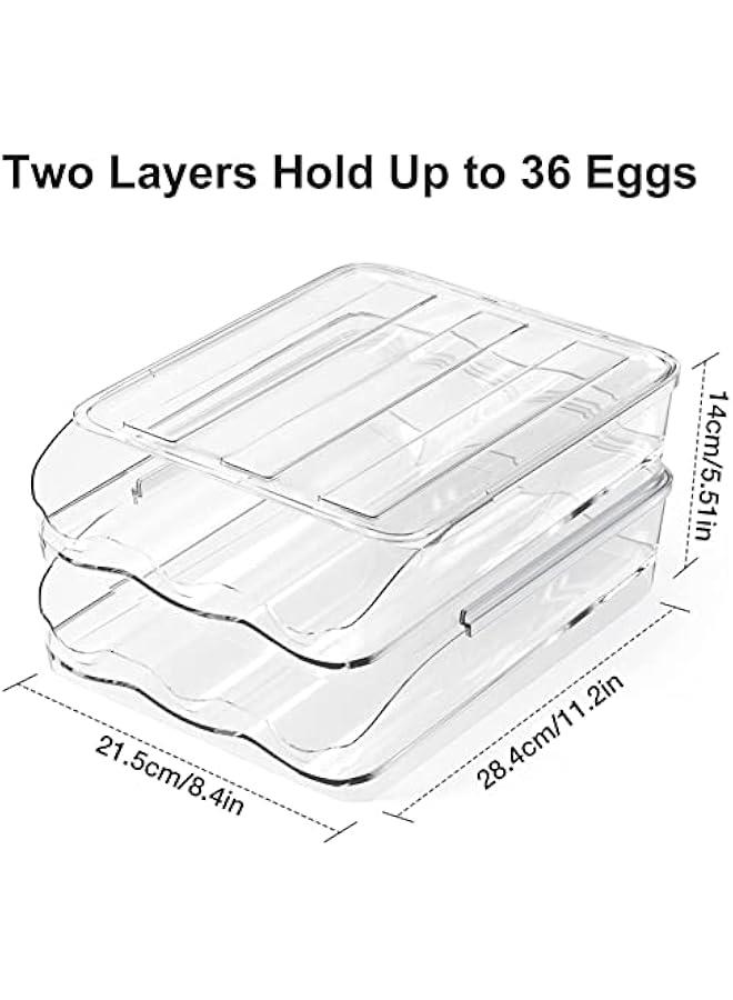 Refrigerator Rolling Egg Holder | Large Capacity Egg Dispenser | Reusable Clear Egg Tray Box With Lid | Egg Storage Container Organizer Bin | Space Saving Egg Tray For Refrigerator Countertop Cabine