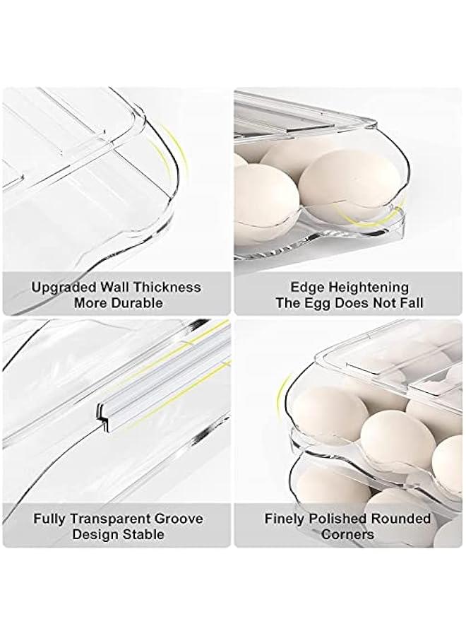 Refrigerator Rolling Egg Holder | Large Capacity Egg Dispenser | Reusable Clear Egg Tray Box With Lid | Egg Storage Container Organizer Bin | Space Saving Egg Tray For Refrigerator Countertop Cabine